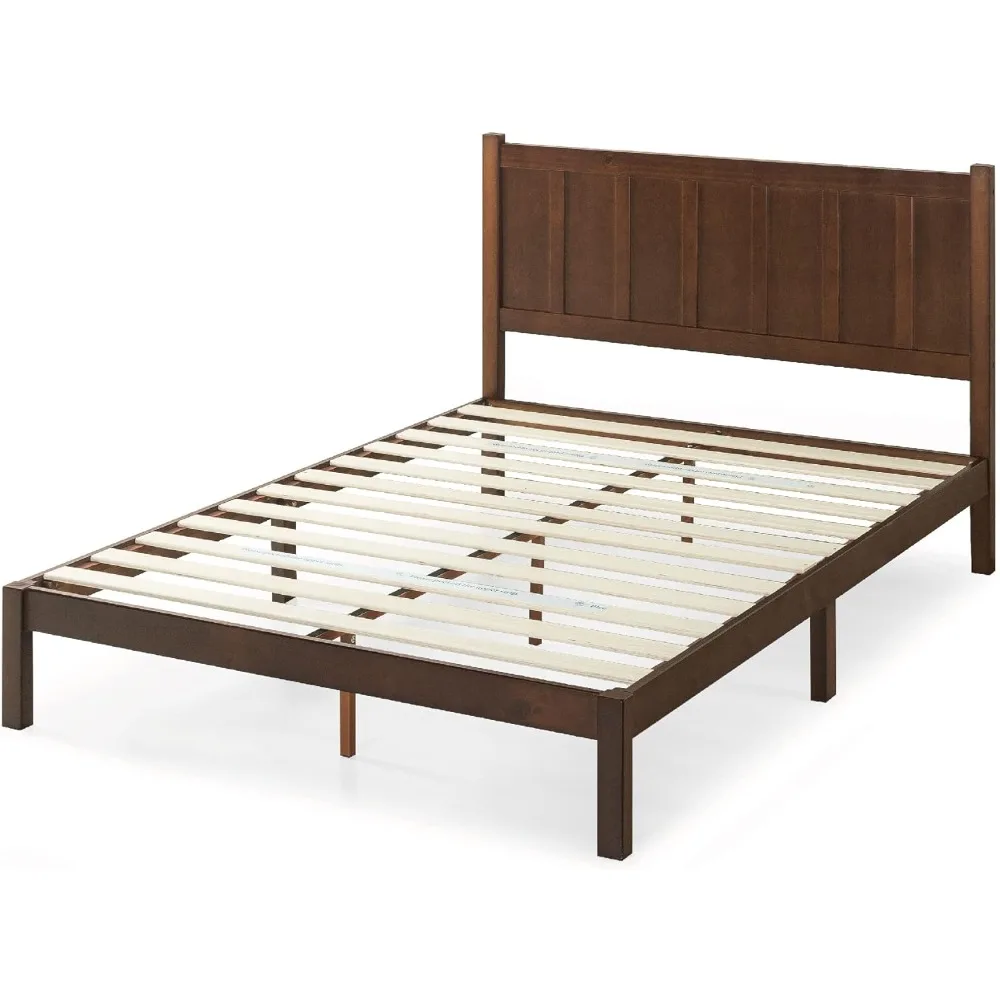 

Adrian Wood Rustic Style Platform Bed with Headboard, No Box Spring Needed, Wood Slat Support, Queen