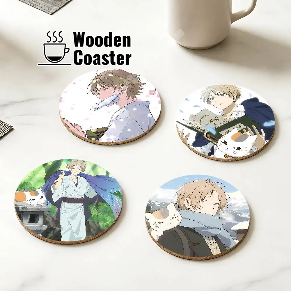 Natsume's Book of Friends Nyanko Sensei Wooden Cup Mat Cappuccino Vodka Juice Water Coaster for Flower Shop