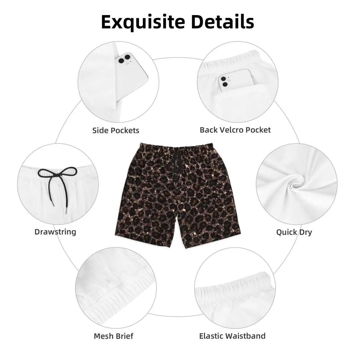 Summer Gym Shorts Men Retro Brown Leopard Running Surf Animal Board Short Pants Y2K Funny Quick Dry Beach Trunks Large Size