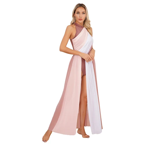 Imagen 2 del producto Vestido de baile lírico moderno para mujer, leotardo de gimnasia y Ballet, vestido transparente dividido sin mangas, Ropa de baile puesta en escena contemporánea