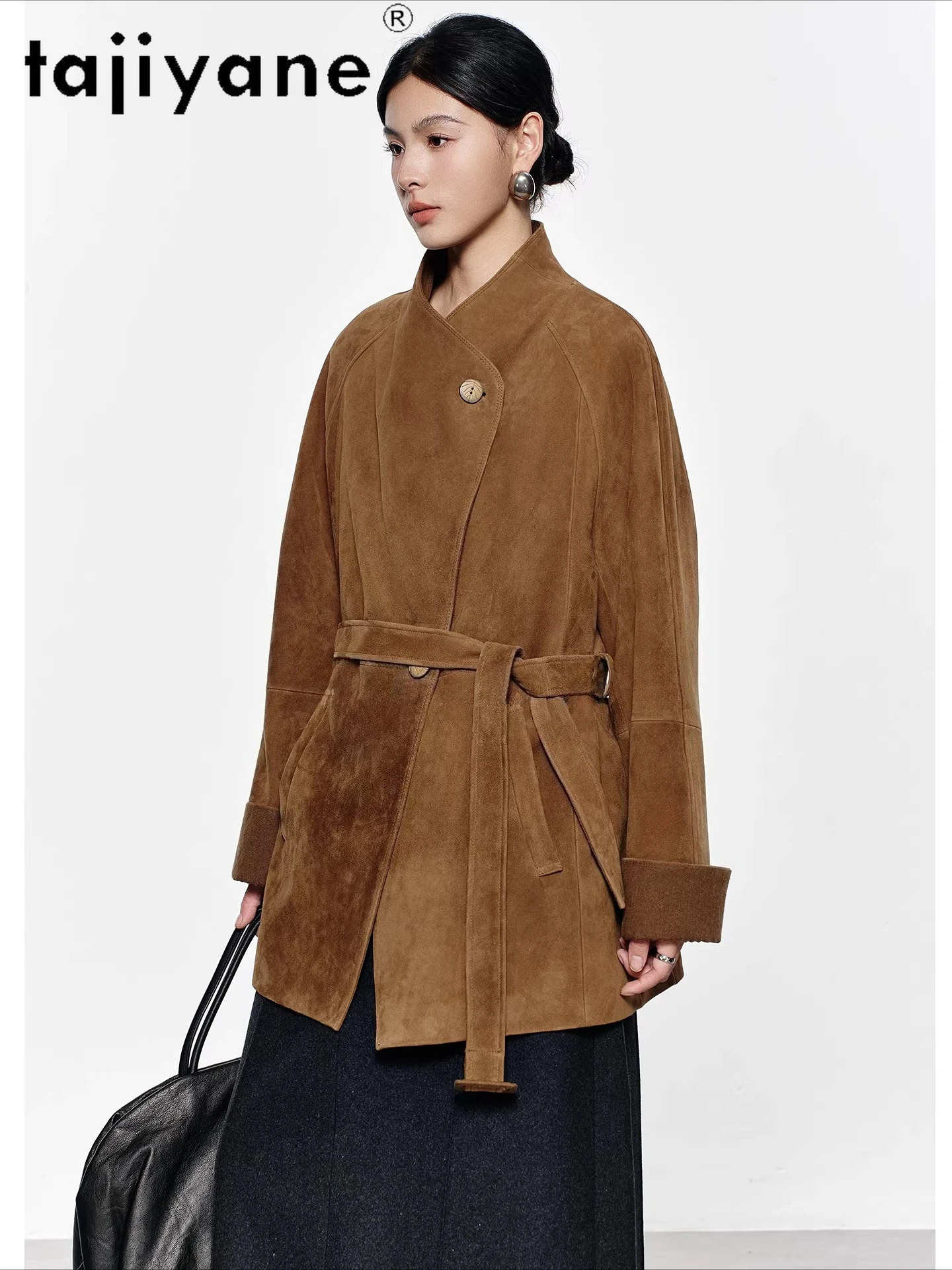 TAJIYANE Genuine Goatskin Leather Jackets Woman Stylish Suede Coat Stand Collar Real Leather Jacket Autumn Clothes 2025 дубленка