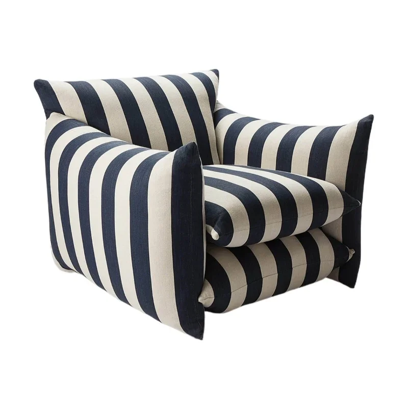 

American blue and white striped single sofa red linen small apartment living room armchair