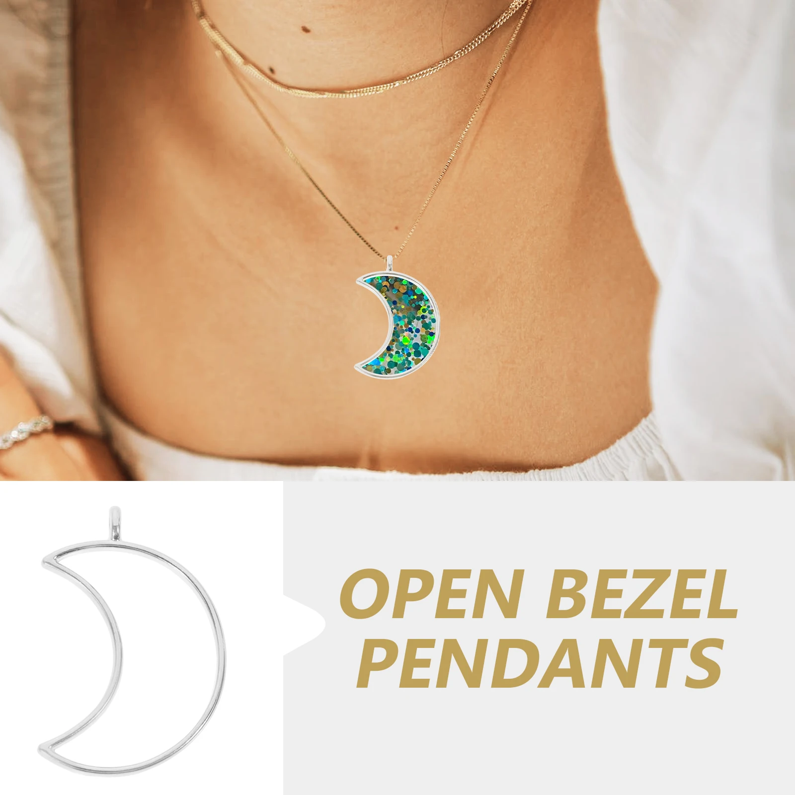 

50 Pcs Resin Border Hollow Bezels for Jewelry Making Open Straight Hair Pendant Trays Alloy