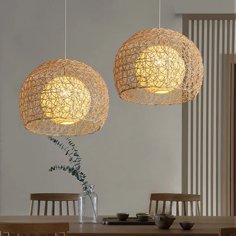 Imagem -02 - Estilo Japonês Rural Rattan Woven Chandelier Simples e Criativo Quarto Personalizado Sala de Estar Circular Hemp Ball Lâmpada Led