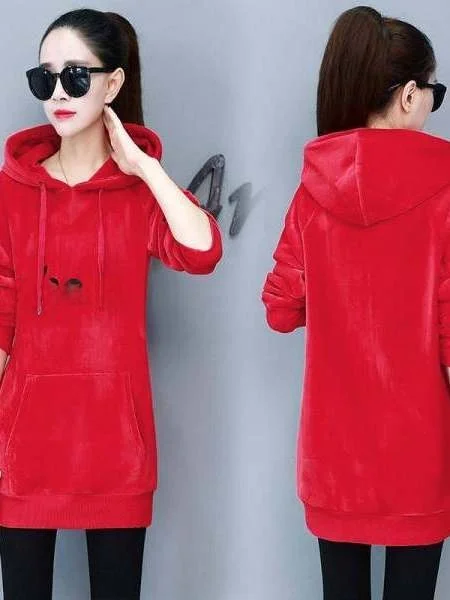 

Autumn Winter Gold Velvet Hoodie Women's plus Size Double Sided Fce Long Sve Jaet Comfortable Casual High Waist