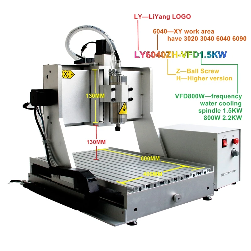 LY 6040z 4axis CNC Router Engraving Drilling Milling Machine 0.8 1.5 2.2KW Spindle with water tank metal wood working