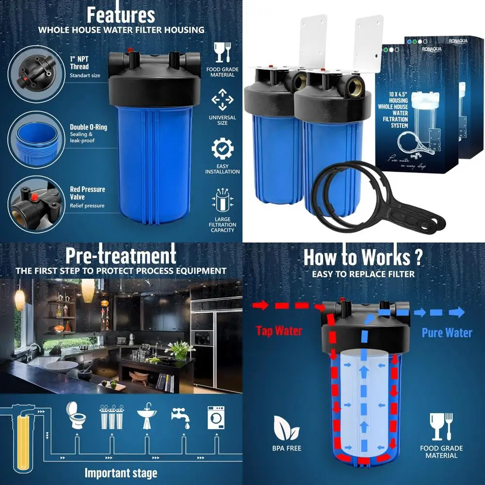 

10x4.5 Whole House Water Filter System for Well or City Water, Pre-Release Button, 1 NPT Brass Port, Double O-Ring Seal, NSF Cer