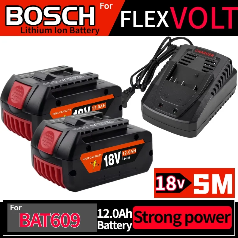

18V 10.0Ah RechargeableLithium Ion Batteryfor Bosch 18V 10.0A Backup BatteryPortable Replacement BAT609 with Charger