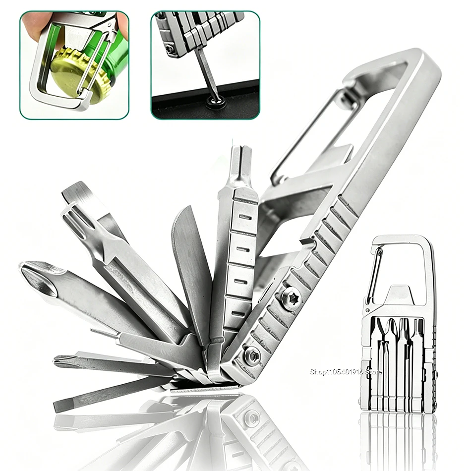 

Stainless Steel 13 in 1 Multifunction Tool Combination Folding Outdoor Tools Corkscrew Screwdriver Wrench Keychain