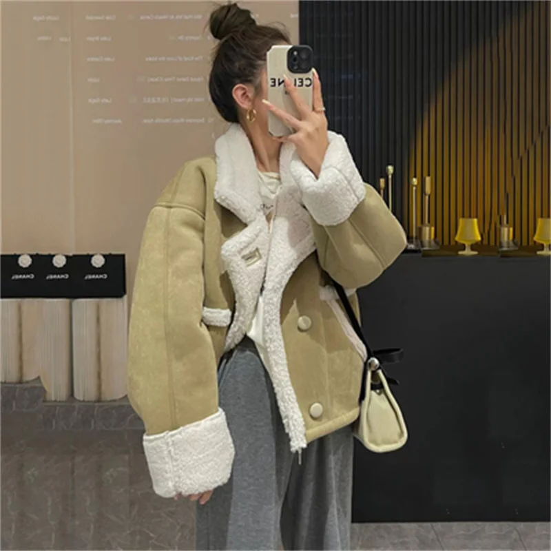 

Lamb Wool Coat Female Short Style 2022 Autumn Winter New Versatile Lamb Fleece Fashionable ins Design Sense Small Person Senior