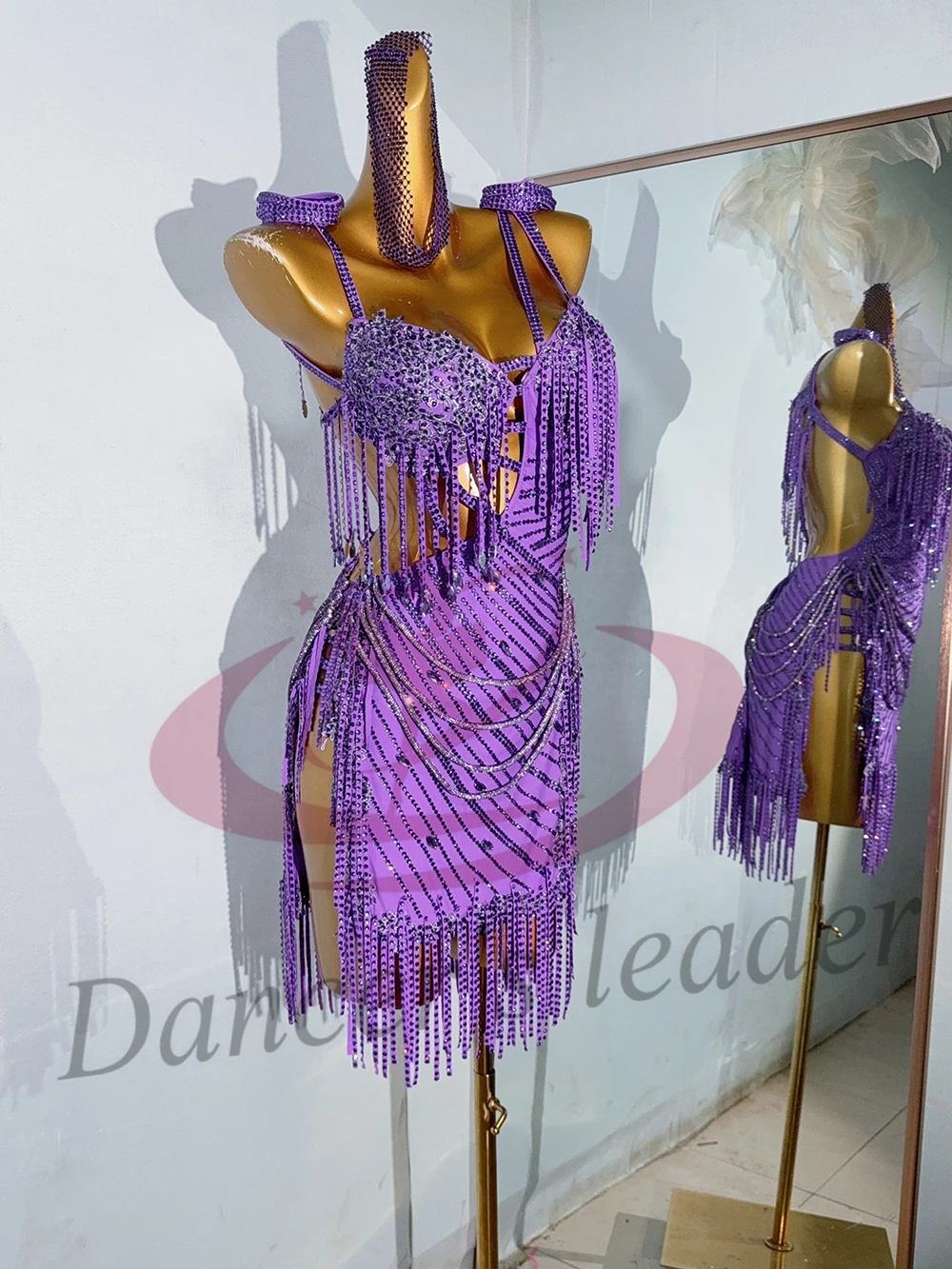 Latin dansjurk voor volwassenen en kinderen AB Stone High-End Aangepaste Diamond Strap Dress Tango Professionele dameskleding