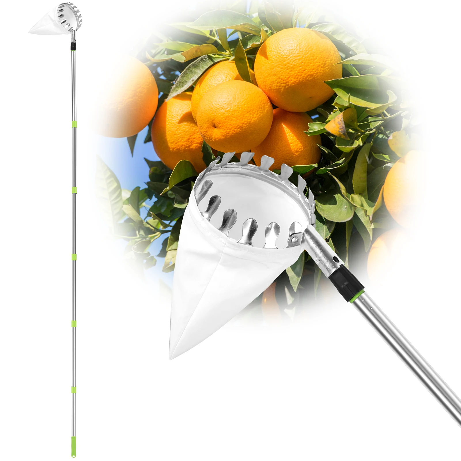 1.5m/2.4m Fruit Picker Stainless Steel Garden Basket Fruit Picker Head with Extendable Pole Lightweight Fruit Picking Tool Set