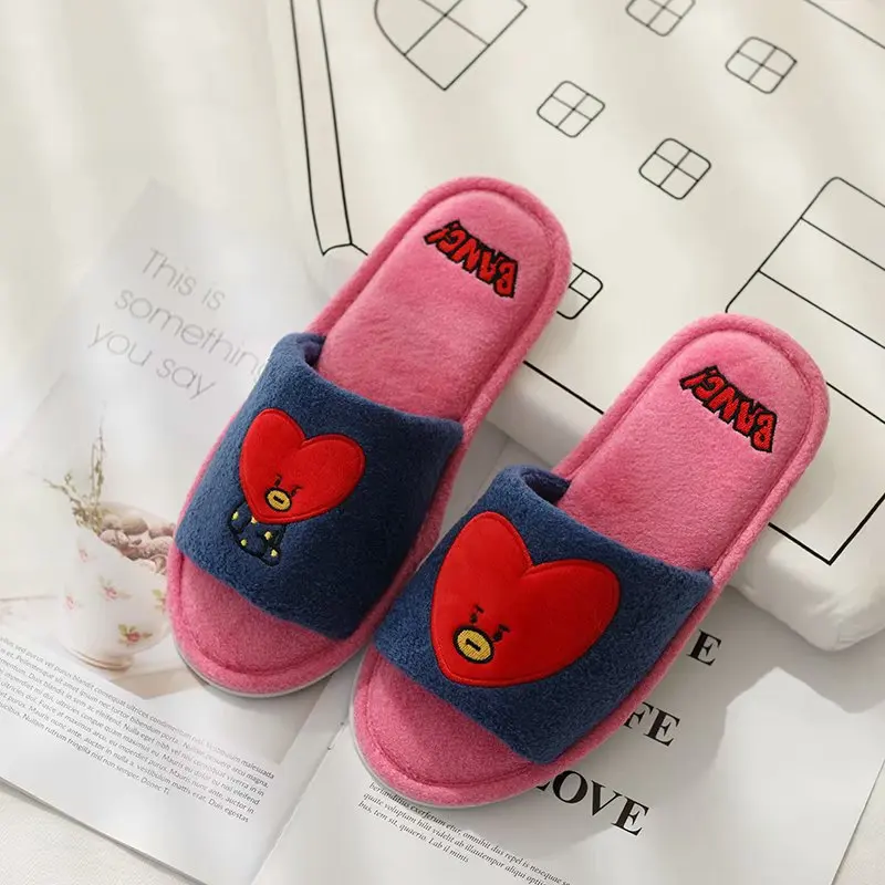 Anime Cartoon Bt21 Tata Chimmy Cooky Cotton Slippers Spring Autumn Indoor Non-Slip Slippers Plus Velvet Couple Plush Slippers