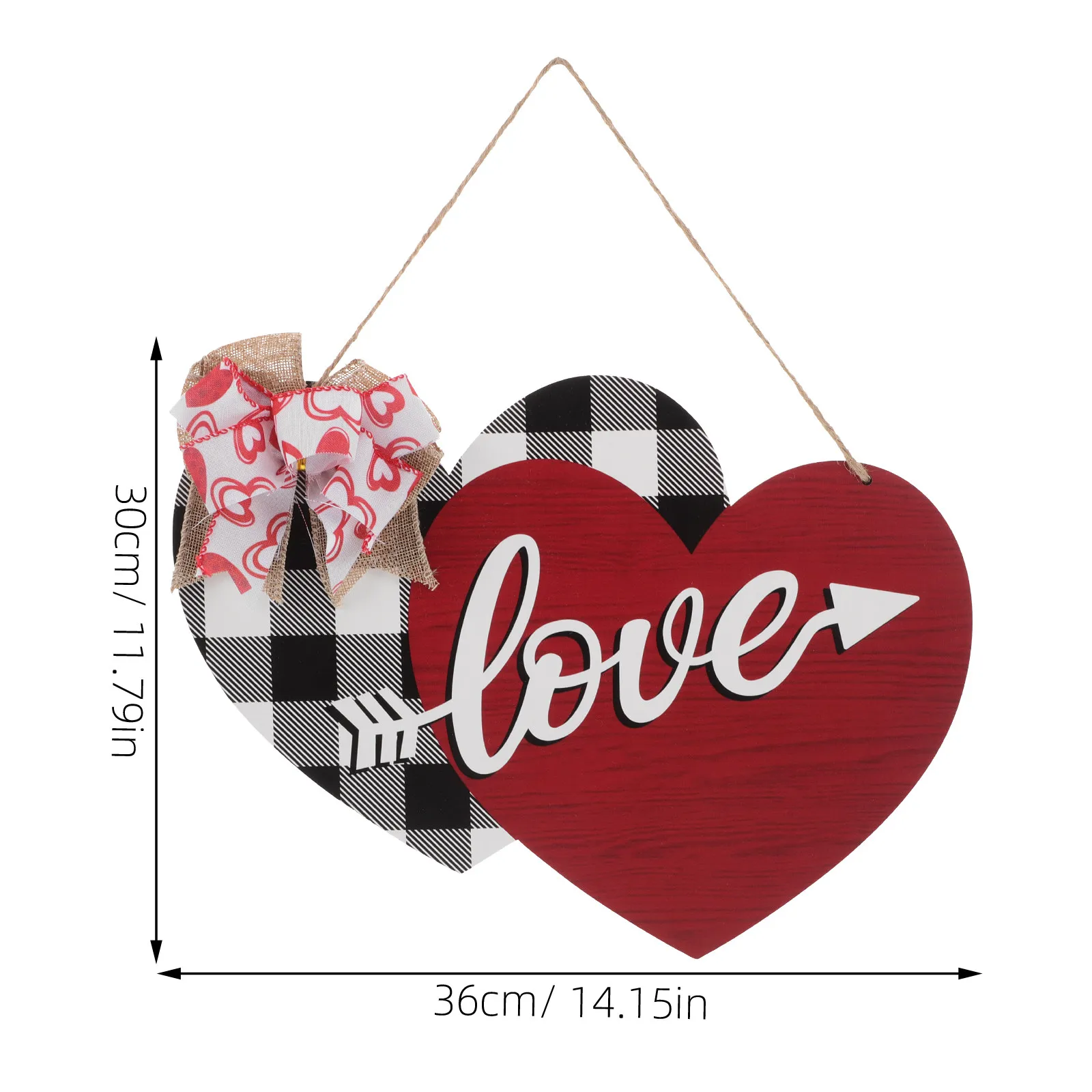Valentines Day Wreath Alternative Double Heart Wood Hanging Decor Wall Door Sign Romantic Love Theme Farmhouse Style Natural