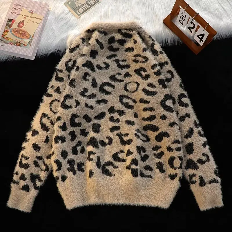 

Модный мужской вязаный свитер большого размера 300, осень-зима, повседневный топ с леопардовым принтом для полных мужчин, Гонконгский сле