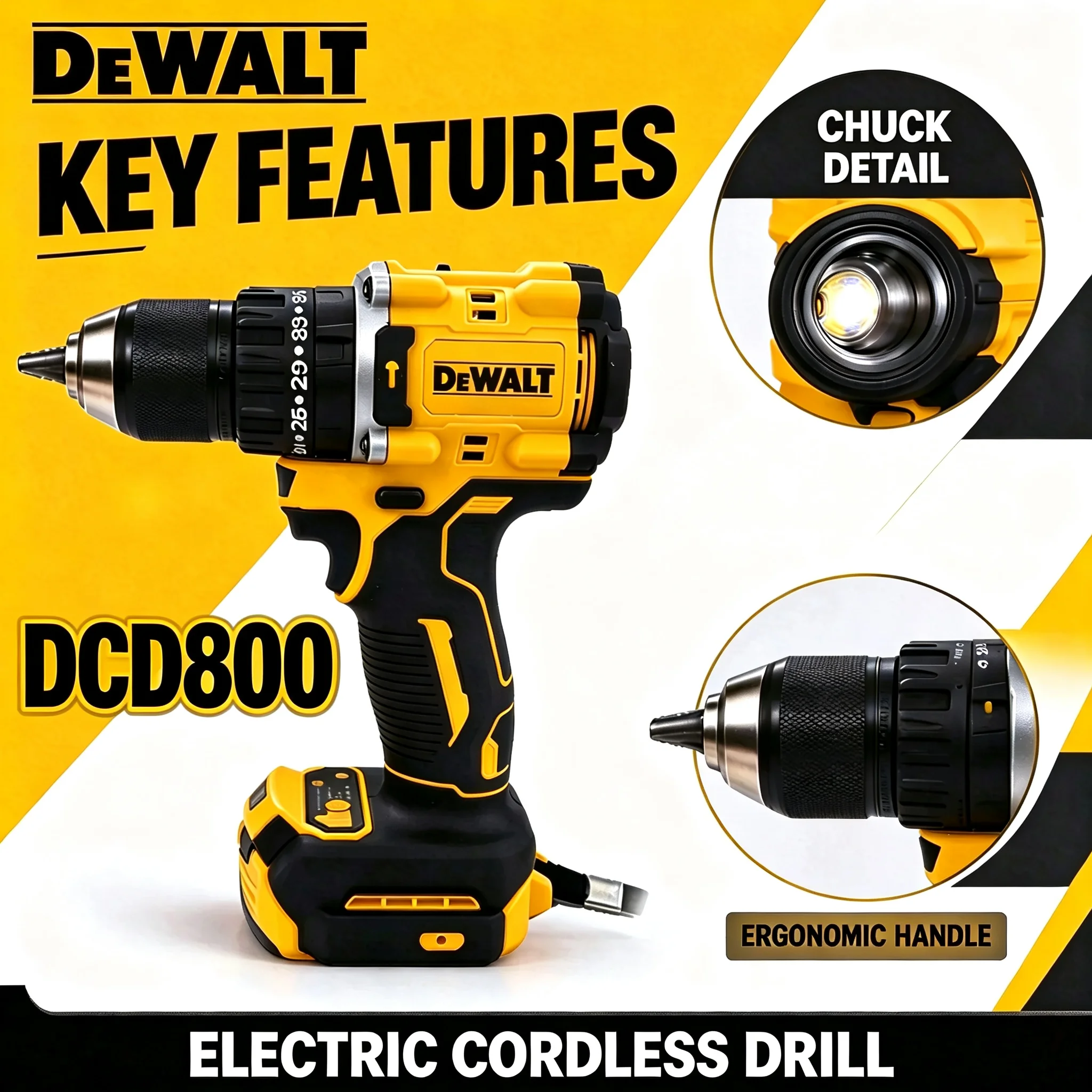 Dewalt DCD800 2000RPM Cordless Drill Driver, 1/2" Brushless Electric Screwdriver, Power Tool Fits Dewalt 18V/20V Lith Batteries