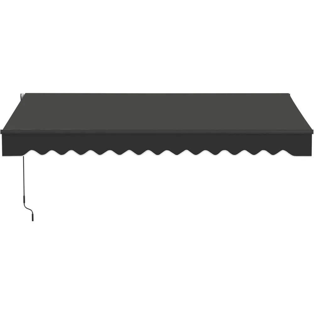 

12x10 feet Caribbean Style Manual Black Frame Awning, UV-Protected Sunshade Canopy with Hand Crank and Durable Steel Frame