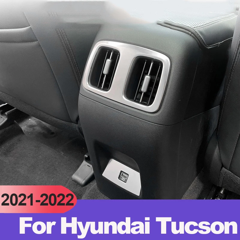 

For Hyundai Tucson NX4 2021-2023 2024 Stainless Car Rear Air USB Conditioning Vent Outlet Frame Cover Trim Sticker Accessories