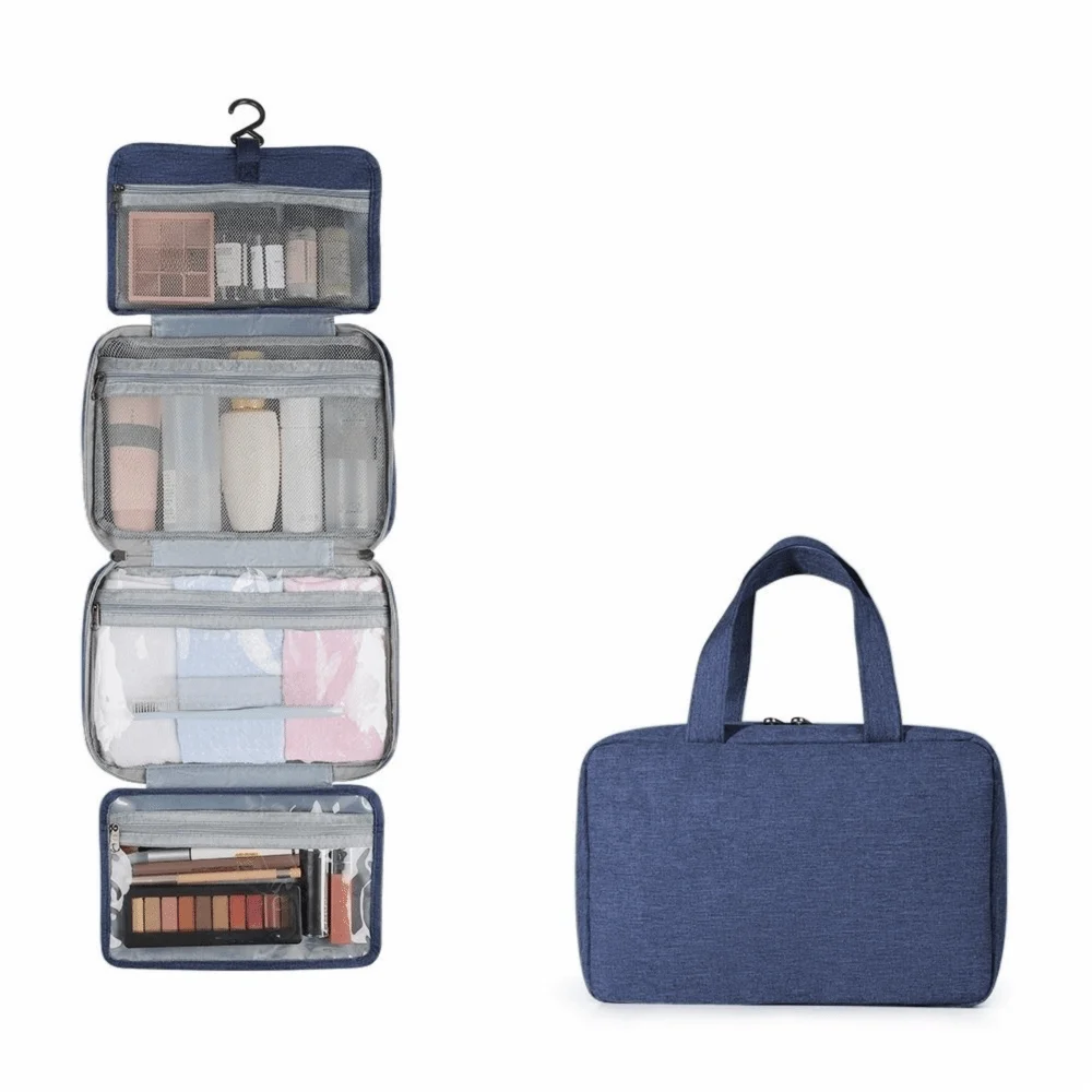 Solid Color Hanging Cosmetic Bags Large Capacity Waterproof Toiletry Storage Bag Wet Dry Separated Zipper Wash Pouch
