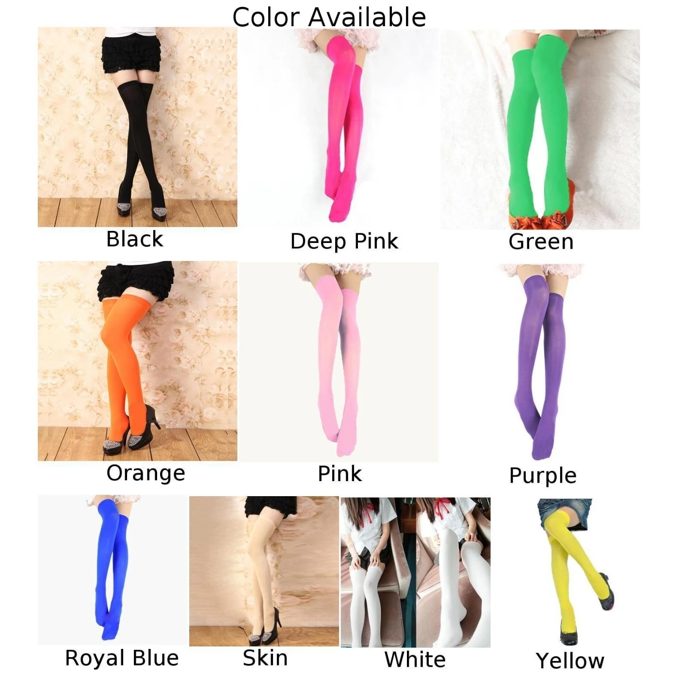 Yellow Socks Purple Stocking Women Black Deep Pink Over Knee Thigh White Skin Thigh High Socks Hosiery & Socks