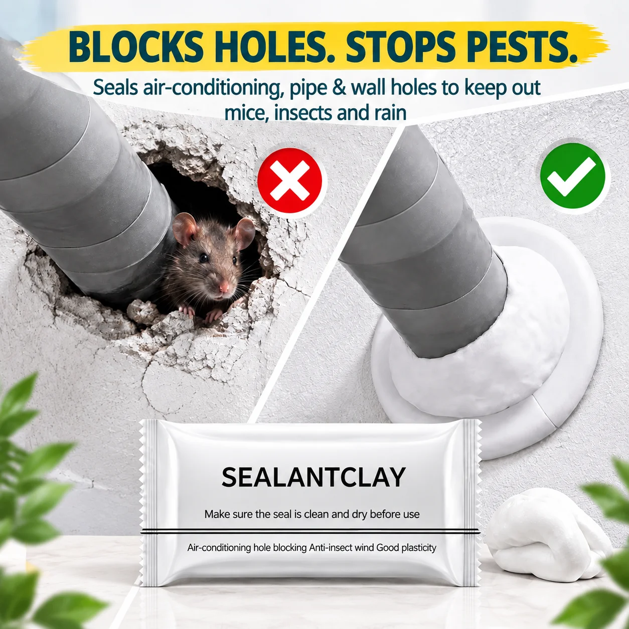 Waterproof Sealant Clay Quick Mending Putty Strong Adhesive Repair Mud for AC Unit Wall Hole Drain Pipe Gap Insect Proof Sealing