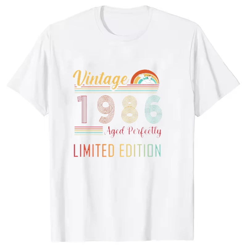 Vintage 1986 Limited Edition Muster T-Shirt für Männer und Frauen, kurze Ärmel, Harajuku, Unisex, lustiges T-Shirt, Sommertrend, große Größe, Paar-Tops – Detail 11