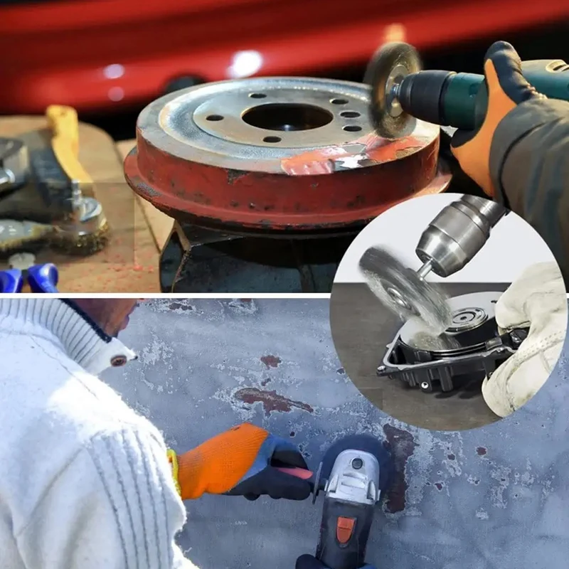 Sikat kawat, 8 buah sikat roda Set aksesoris 1/4 inci Hex kasar berkerut roda kawat baja karbon untuk menghilangkan karat