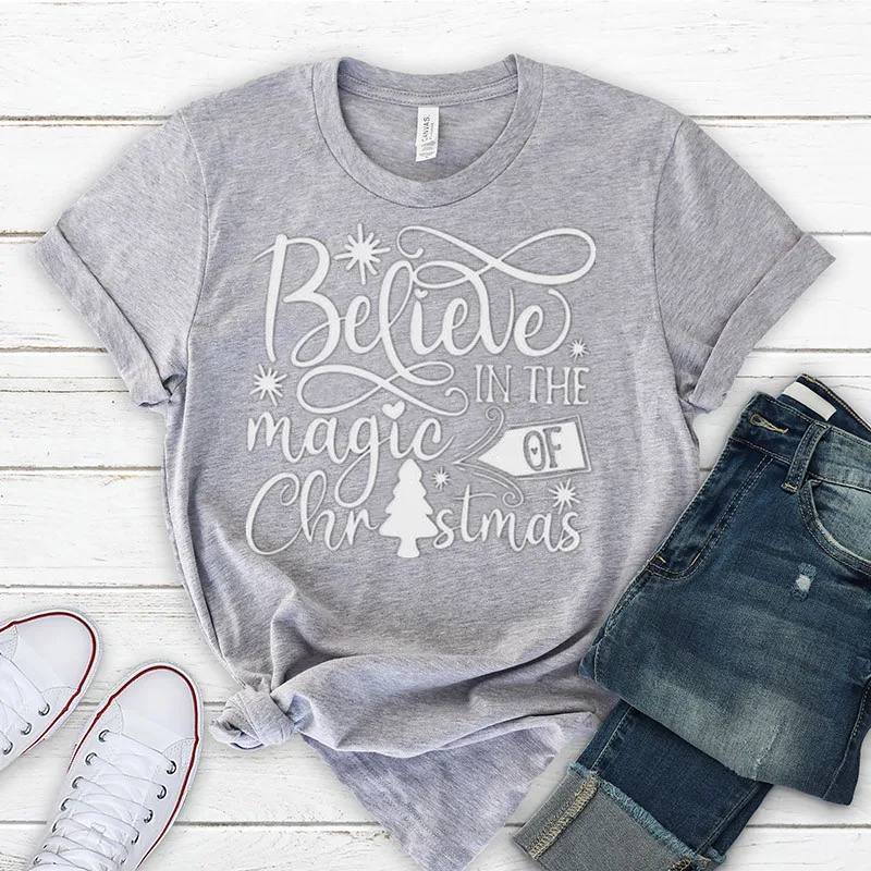Believe In The Magic Of Christmas Unisex T-shirt Short Sleeve Top Tees O Neck 100% Cotton Streetwear harajuku y2k Drop Shipping