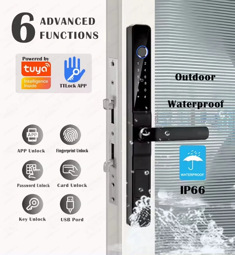 Tuya Smartlife WiFi Remote Control Waterproof Smart Lock Sliding Aluminum Door Digital Password Card Fingerprint Electronic Lock