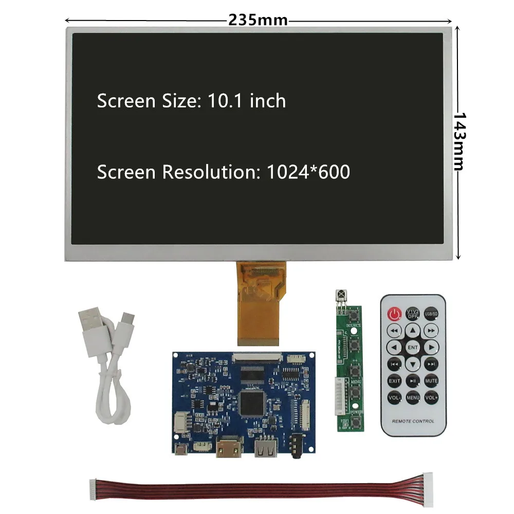 10.1 Inch 1024*600 LCD Screen Display Driver Control Board Portable Multipurpose U Disk HDMI Audio For Raspberry Pi PC Monitor