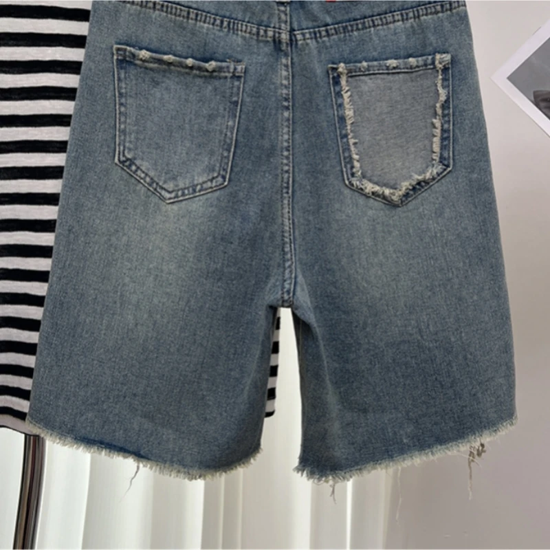 Ripped Denim Shorts Men's American Fashion Loose Straight Mid-pants Casual Versatile Five-point Pants Jort Clothing Shorts