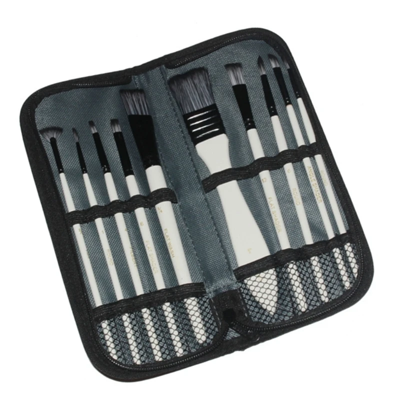 Pincel pintura profesional para 10 Uds. Con estuche almacenamiento, pincel acuarela para óleo, acrílico,