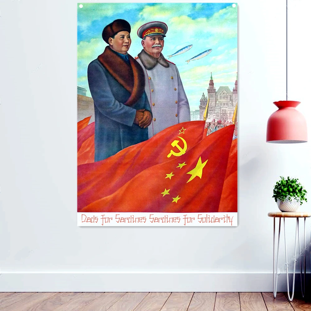 USSR Russian CCCP Art Poster Wall Decor Banner Flag Marx, Engels, Lenin, Stalin, Mao Zedong Communist Leader Publicity Pictorial