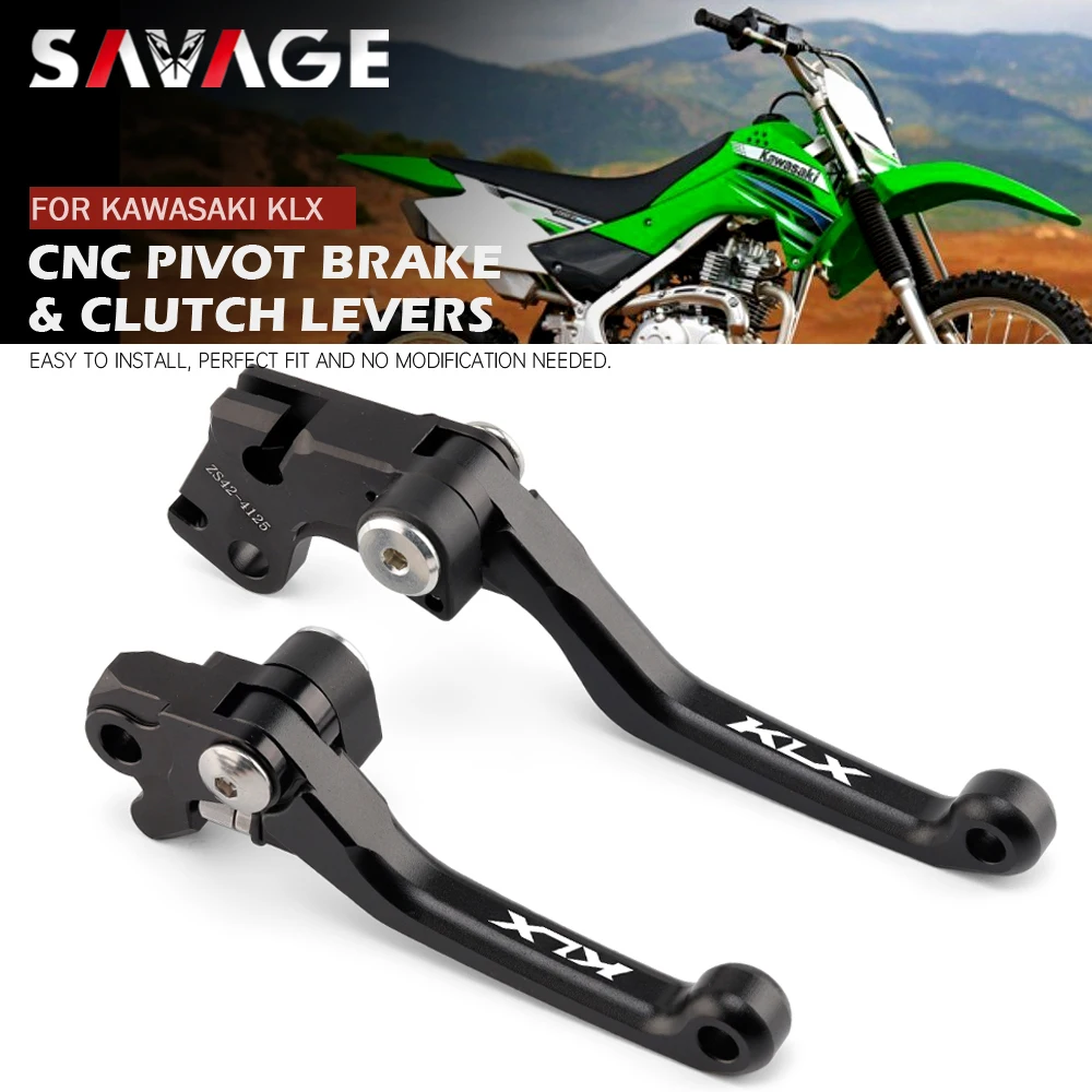 CNC Pivot Brake Clutch Levers For KAWASAKI KLX 250R 300R 650R Motorcycle Accessories Dirt Bike Handles Lever Logo 250 300 650