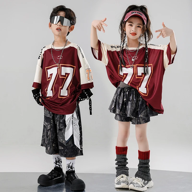 Ragazzi Abbigliamento da ballo Hip Hop T-shirt Pantaloncini Ragazze K-pop Top Gonna da ballo di strada Bambini Streetwear Set di vestiti jazz per bambini