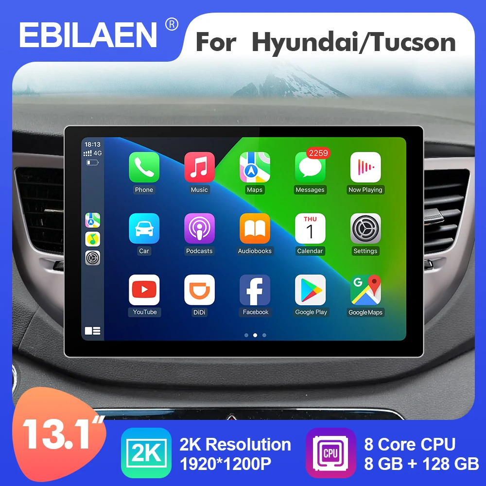 

EBILAEN Android 12 13.1 Inch Car Multimedia Radio Player For Hyundai/Tucson 3 IX35 2015-2018 GPS Stereo 8 Core Carplay 4G WIFI