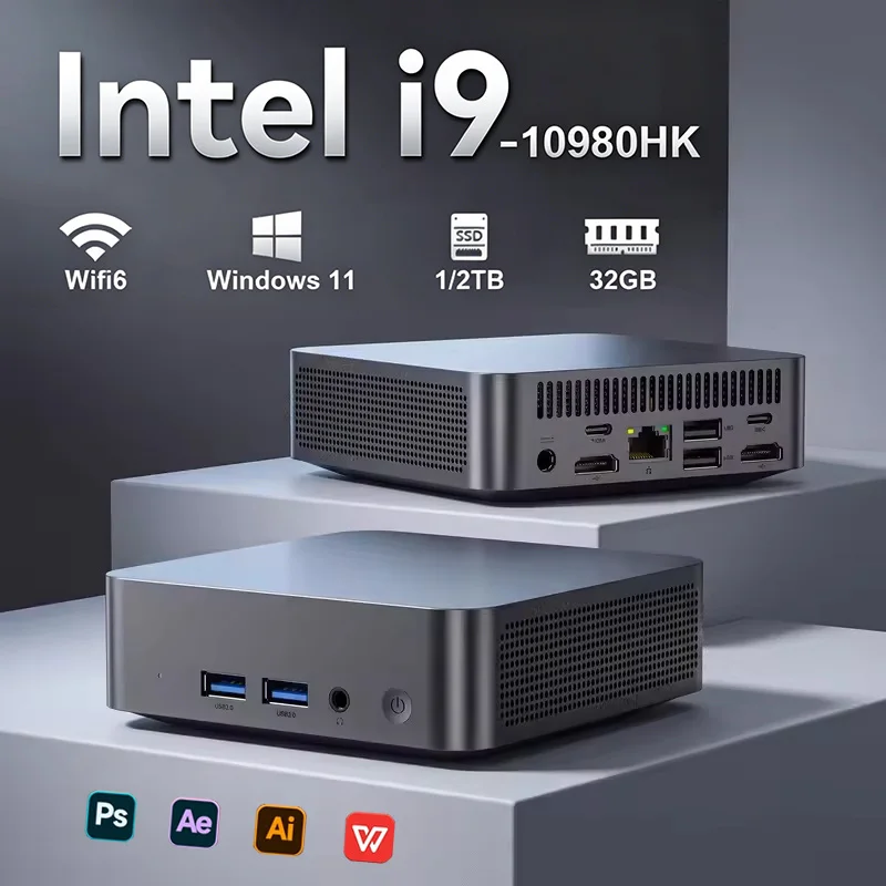 2026 Portable Intel Core I9-10980HK Computer Windows11 Pro 32GB RAM 1TB SSD Gaming Computer Dual-Band WiFi6 Game Mini Desktop PC
