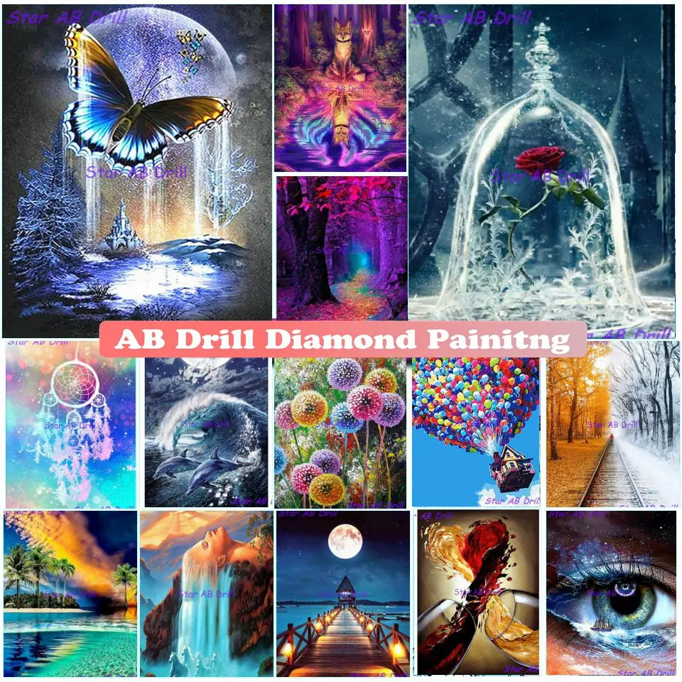 

Landscape Diamond Art Painting Dolphin Butterfly Dandelion Abstract 5D AB Drill Mosaic Picture Beach Rhinestone Embroidery DIY