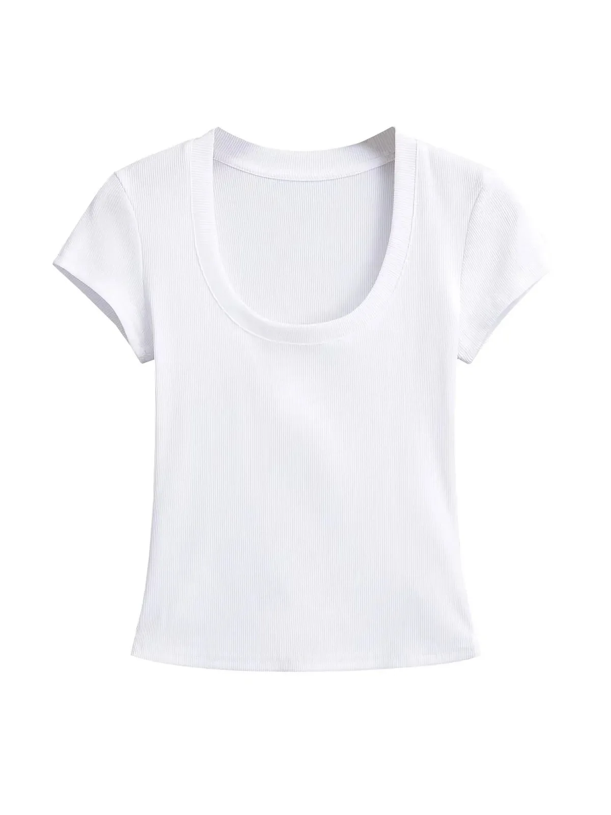 Big U-neck Leisure Short Sleeved T-shirt For Women Summer Slim Fit And Shiny Tight Fitting Comfort Fashion  Top Polychrome YFDF