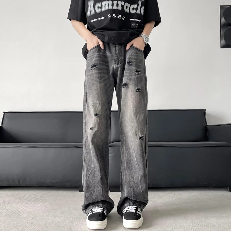 

Summer Thin Jeans for Men Loose Wide Leg Plus Size Casual Trousers High Quality Stretch Soft Fabric Denim Pants 2024 W261