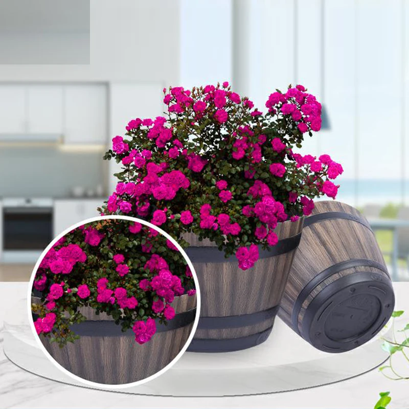 

Flower Pot Imitation Wooden Barrel Resin Flowerpot Creative Plastic Green Planting Flowerpot Home Office Garden Decor Planter FU