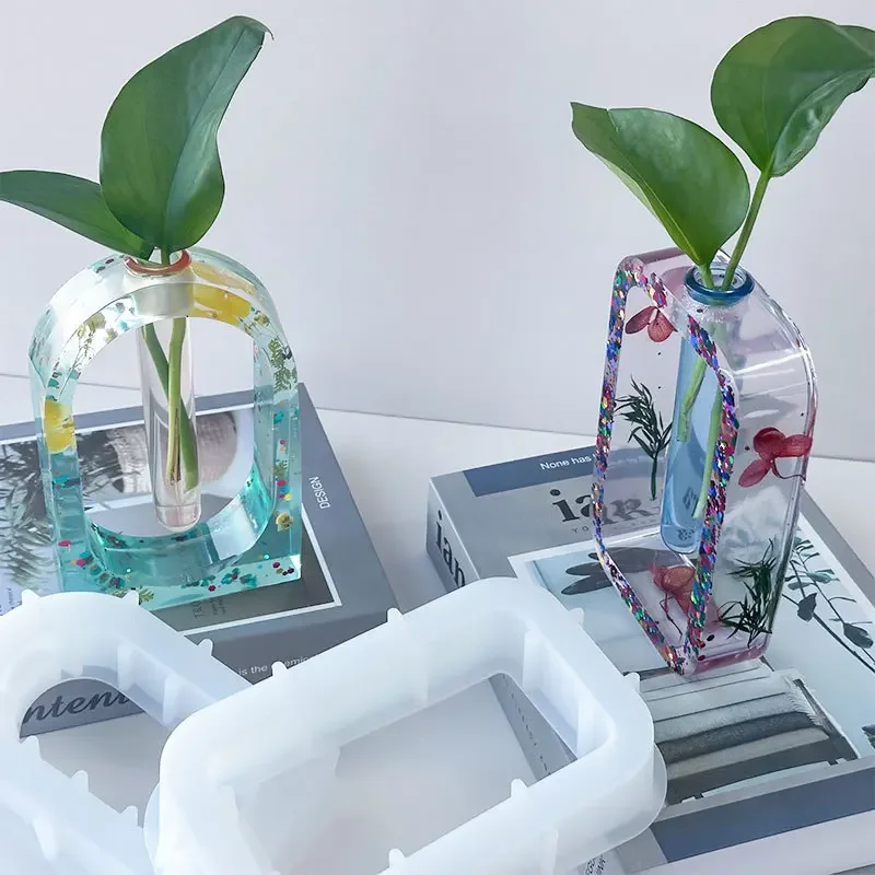 Hydroponic Vase Mold with Test Tube Set DIY Vase Ornaments Crystal Epoxy Flower Vase Silicone Mold
