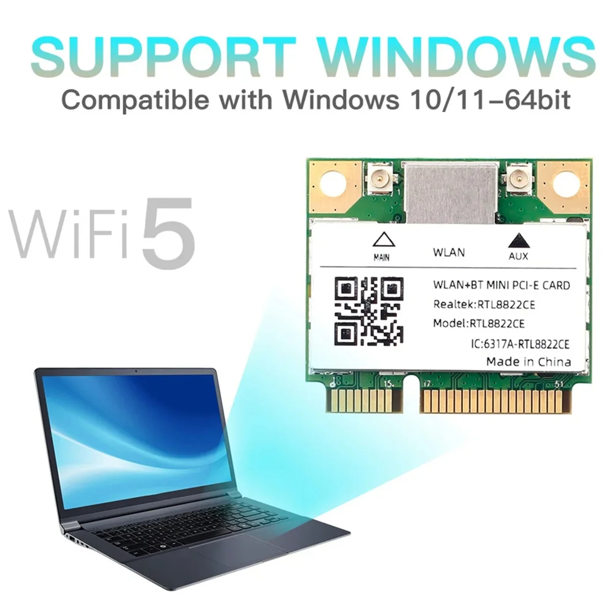 Dual Band Mini Pcie RTL8822CE 1200Mbps WiFi Card Bluetooth 5.1 Wireless Adapter 802.11ac for Laptop/PC Wind 10/11
