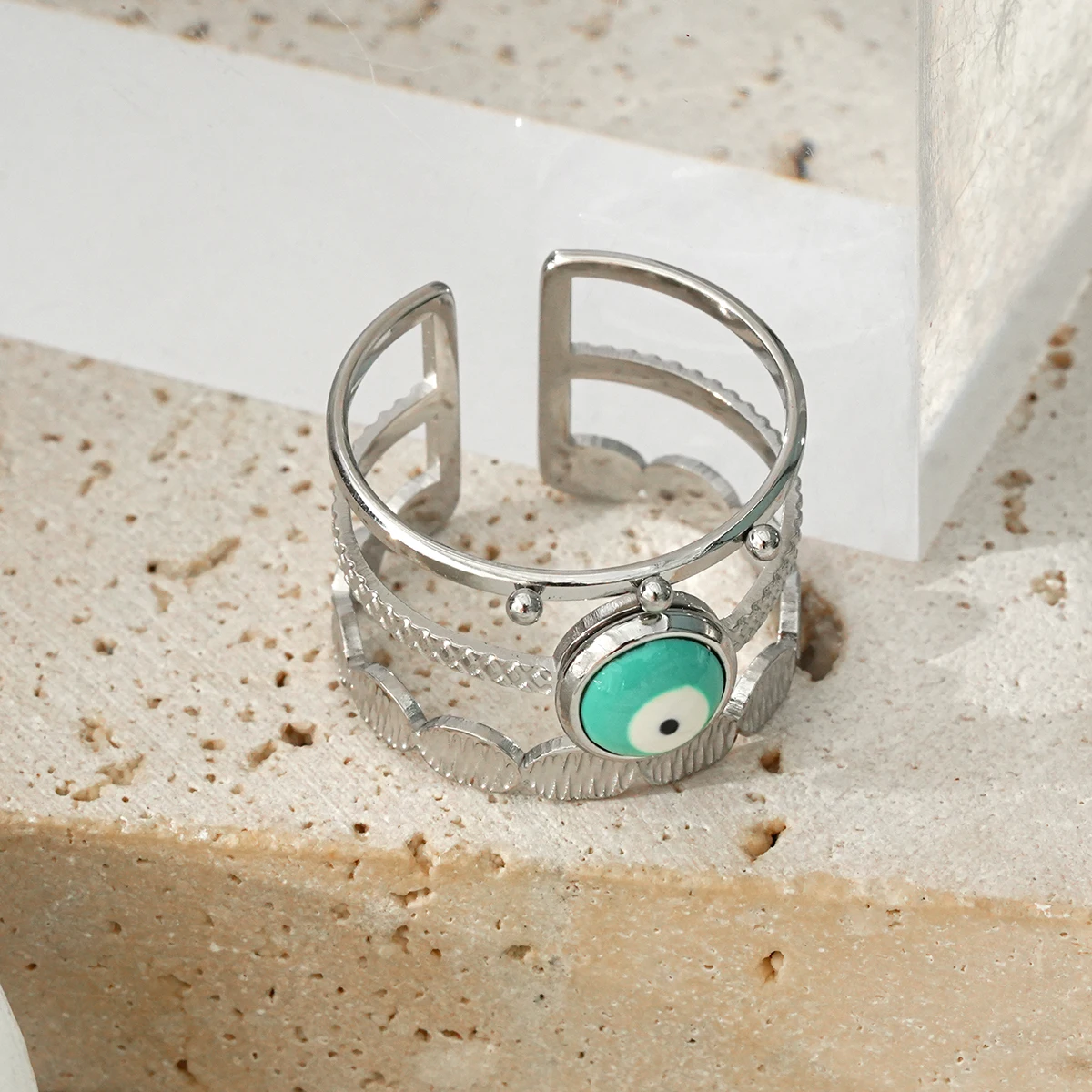 Personality trend demon eye design stainless steel earrings, retro fashion multi-layer hollow ring for women, color retaining