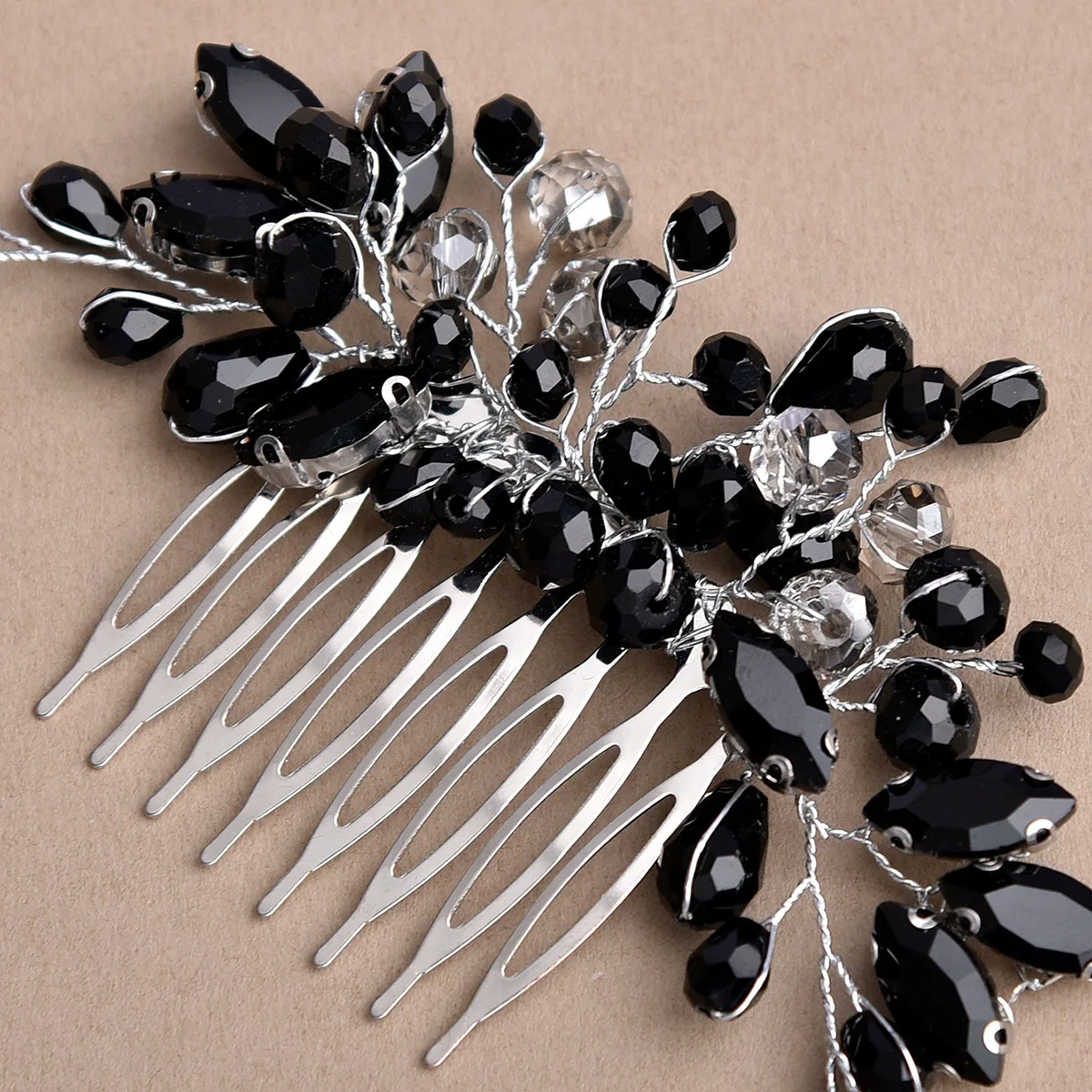 Poetic Black Crystal Bridal Hair Comb – Gothic Wedding Hair Accessory for Brides, Bun Updo Clip, Elegant Crystal Headpiece, Bulk