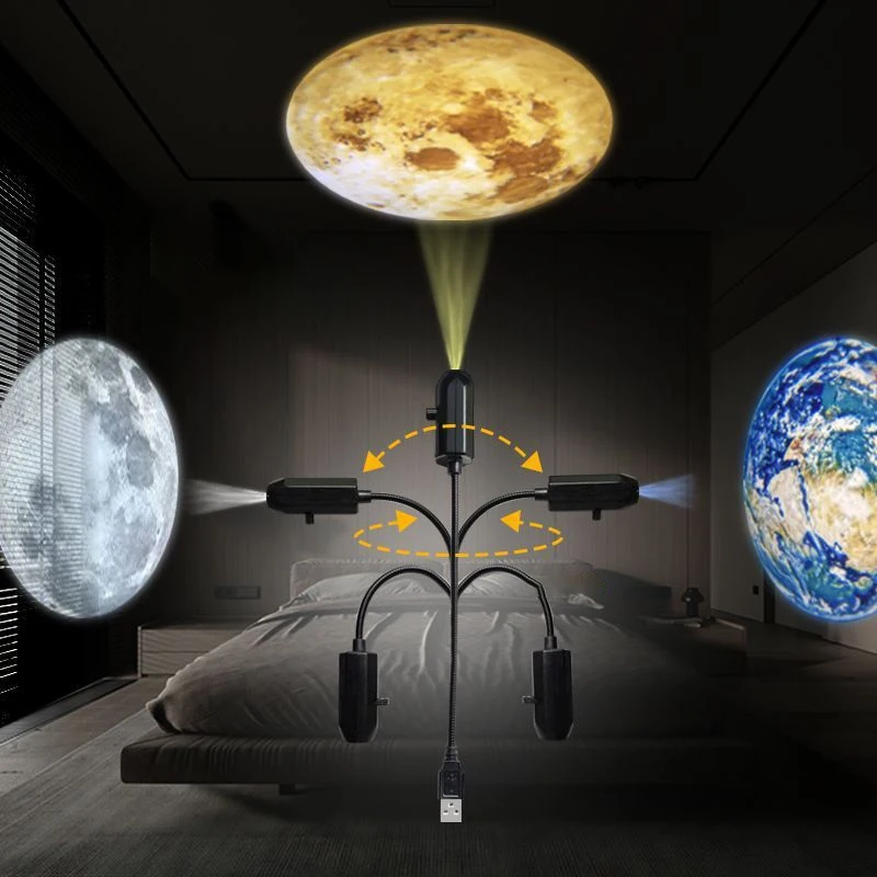 Projektor Planet USB z bezpośrednim podłączaniem, lampka nocna LED, kreatywne oświetlenie nastrojowe na Halloween i Boże Narodzenie, do sypialni, jako tło.