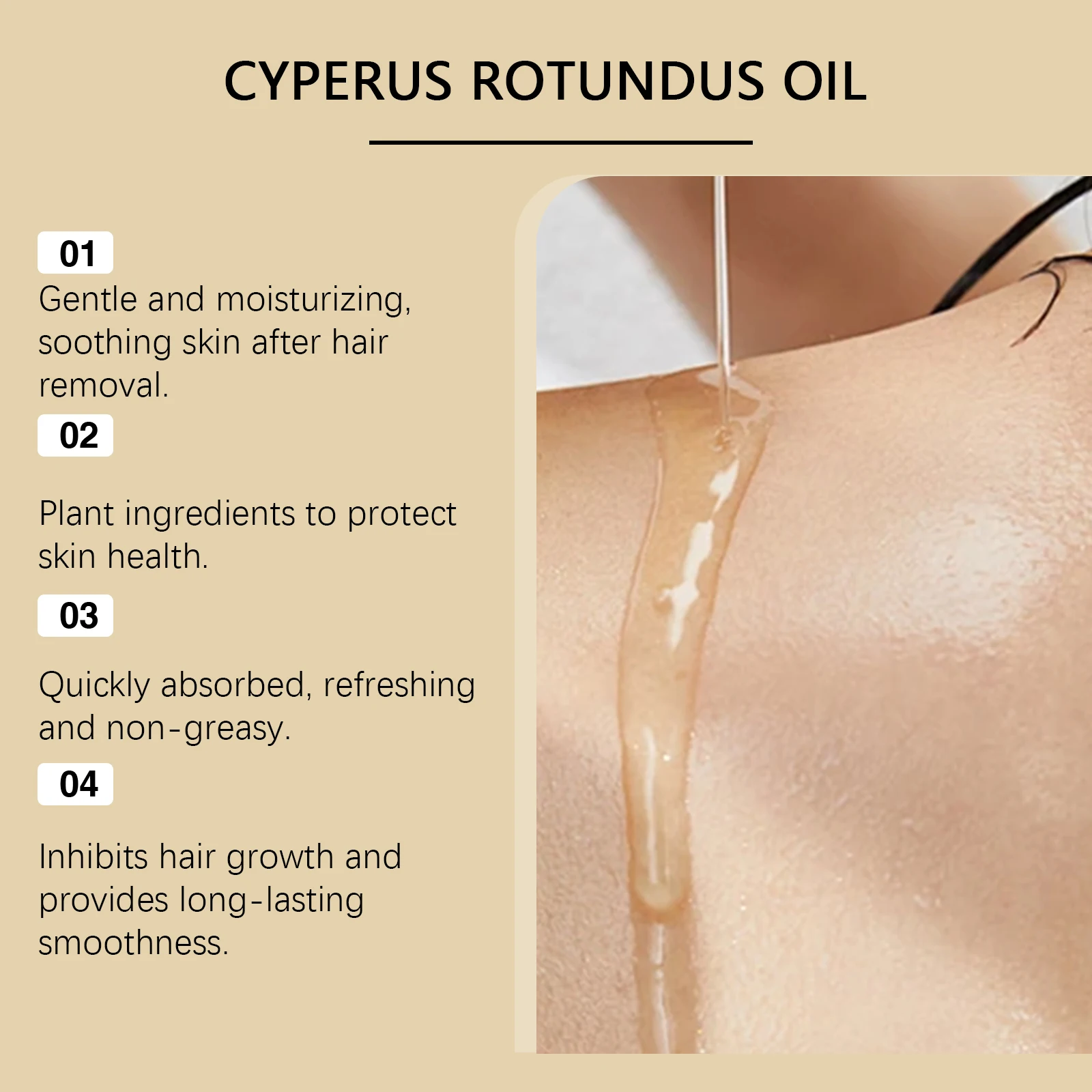 Pure Cyperus Rotundus Oil for Hair Removal Reducing Armpit Legs Arms Body Hair Inhibitor Smooth Body Skin Hair Removal Oil