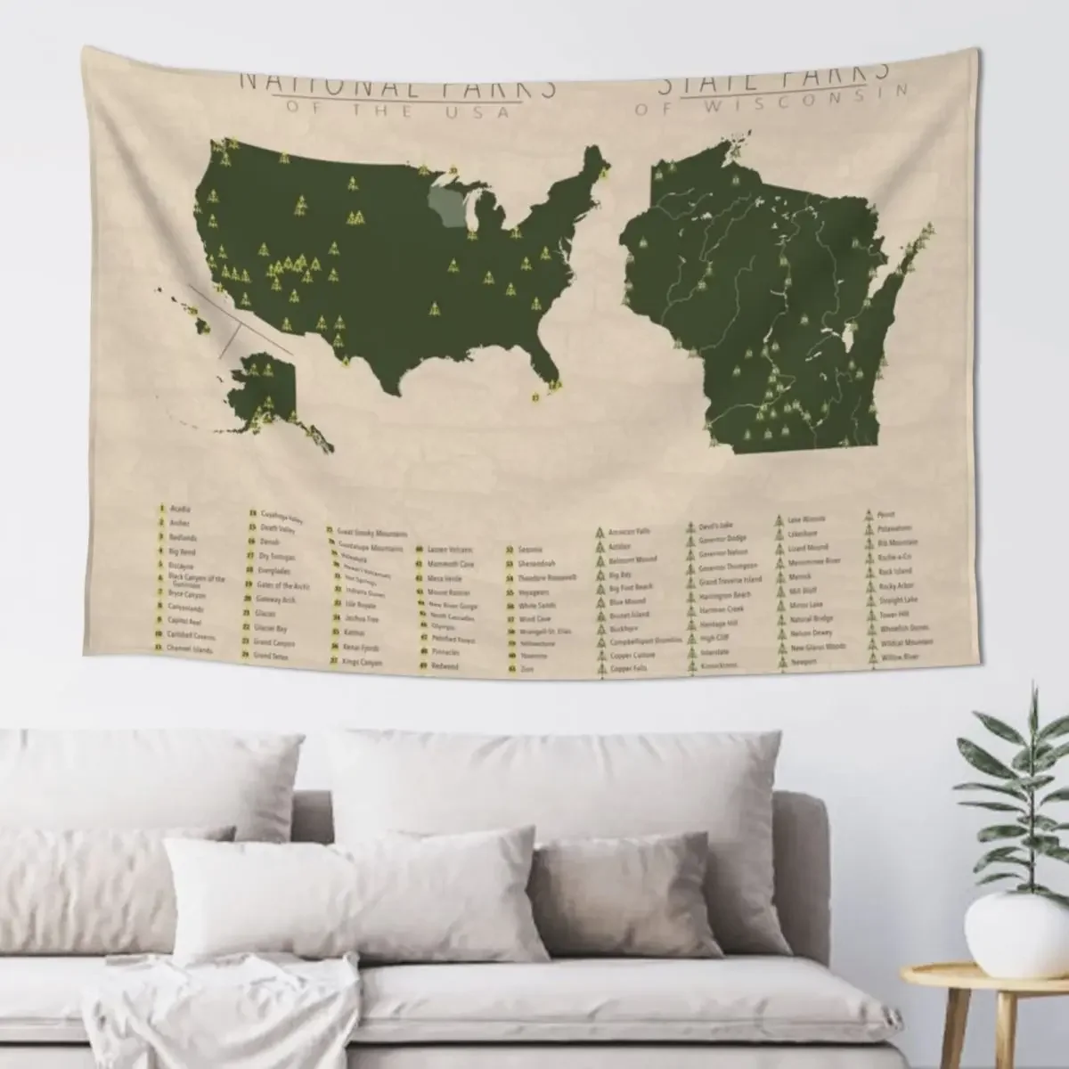 US National Parks - Wisconsin Tapestry Cute Decor Bathroom Decor Cute Room Decor For Bedroom Tapestry