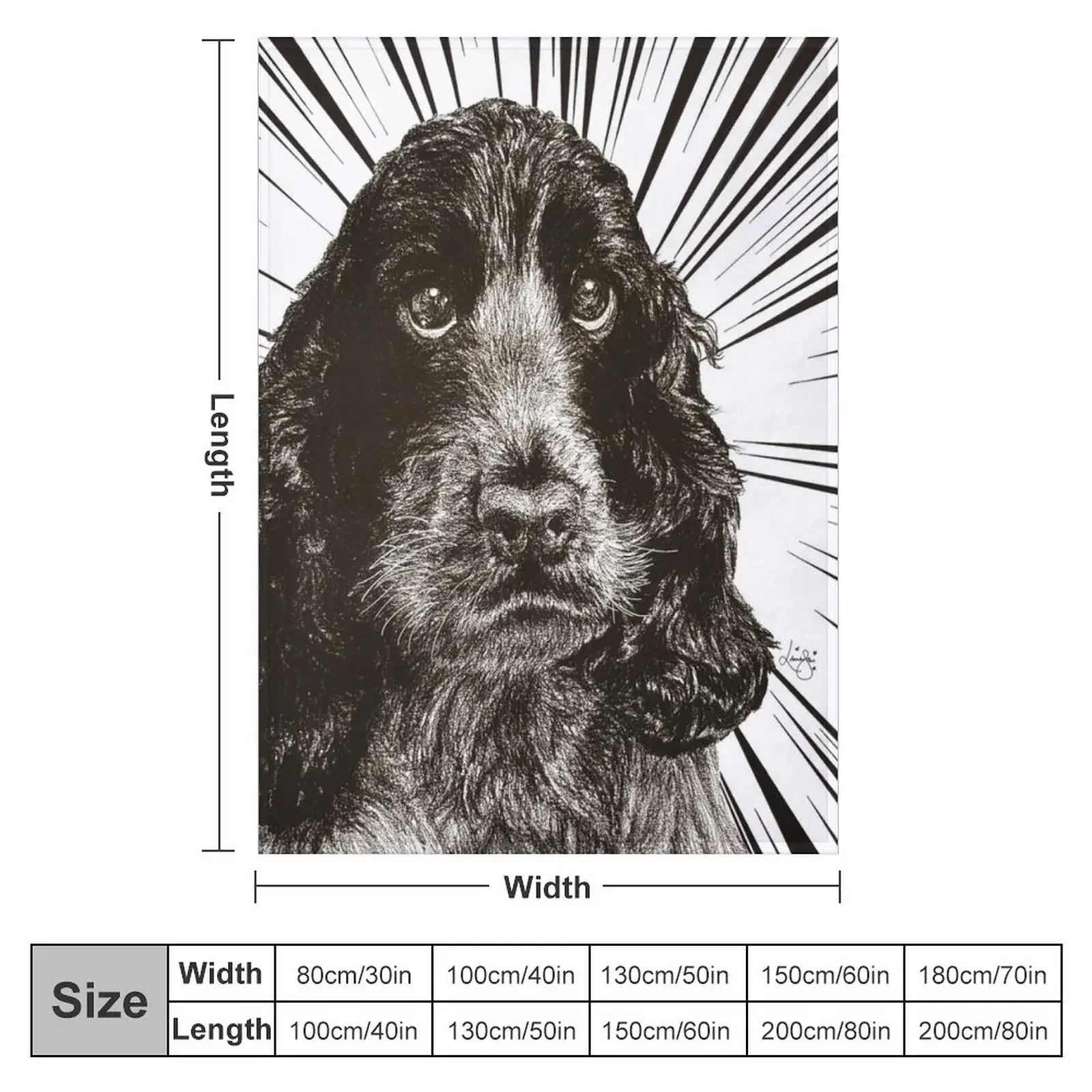 Cocker Spaniel Art, Blue roan, Black and White drawing Throw Blanket Decoratives Hairy Summer Beddings Plaid Blankets