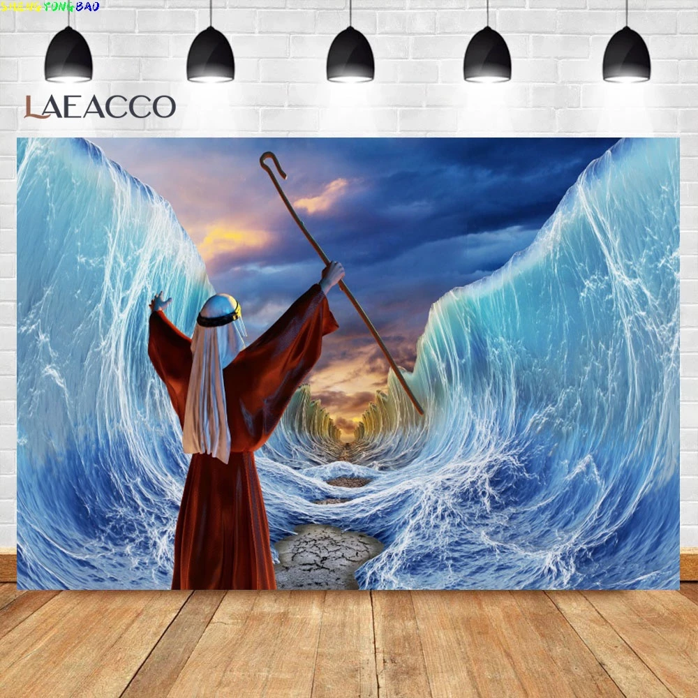 Fondo de fotografía de pasaporte, Moisés judíos, separación dividida, judíos del Mar Rojo, Festival de Pesach, decoración de fiesta, estudio de fondo fotográfico